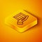 Isometric line Delivery hand with cardboard boxes icon isolated on orange background. Door to door delivery by courier