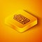 Isometric line Dictaphone icon isolated on orange background. Voice recorder. Yellow square button. Vector