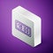 Isometric line Digital alarm clock icon isolated on purple background. Electronic watch alarm clock. Time icon. Silver