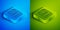 Isometric line Dossier folder icon isolated on blue and green background. Square button. Vector