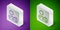 Isometric line Drought icon isolated on purple and green background. Silver square button. Vector