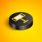 Isometric line Electric heater icon isolated on yellow background. Infrared floor heater with remote control. House