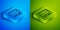 Isometric line Electrical measuring instrument icon isolated on blue and green background. Analog devices. Measuring