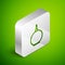 Isometric line Enema icon isolated on green background. Enema with a plastic tip. Medical pear. Silver square button