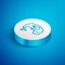 Isometric line Environment protection concept whale dead icon isolated on blue background. White circle button. Vector