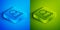 Isometric line Executioner mask icon isolated on blue and green background. Hangman, torturer, executor, tormentor