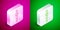 Isometric line Eyedropper color picker palette icon isolated on isolated on pink and green background. Silver square