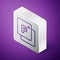 Isometric line Fahrenheit icon isolated on purple background. Silver square button. Vector