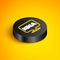 Isometric line Fight club MMA icon isolated on yellow background. Mixed martial arts. Black circle button. Vector