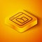 Isometric line File missing icon isolated on orange background. Yellow square button. Vector