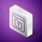 Isometric line File missing icon isolated on purple background. Silver square button. Vector