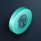 Isometric line Fingerprint icon isolated on black background. ID app icon. Identification sign. Touch id. Turquoise