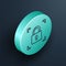 Isometric line Fingerprint with lock icon isolated on black background. ID app icon. Identification sign. Touch id. Turquoise