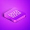 Isometric line Firewall, security wall icon isolated on purple background. Purple square button. Vector