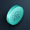 Isometric line Flasher siren icon isolated on black background. Emergency flashing siren. Turquoise circle button