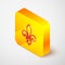 Isometric line Fleur De Lys icon isolated on grey background. Yellow square button. Vector