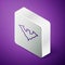 Isometric line Flying bat icon isolated on purple background. Silver square button. Vector