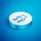 Isometric line Frog legs icon isolated on blue background. White circle button. Vector