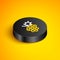 Isometric line Grape fruit icon isolated on yellow background. Black circle button. Vector
