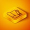 Isometric line Graphing paper for engineering and pencil icon isolated on orange background. Yellow square button