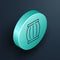 Isometric line Gun powder barrel icon isolated on black background. TNT dynamite wooden old barrel. Turquoise circle