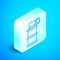 Isometric line Hand smoke grenade icon isolated on blue background. Bomb explosion. Silver square button. Vector