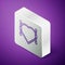 Isometric line Heart with Bezier curve icon isolated on purple background. Pen tool icon. Silver square button