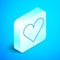 Isometric line Heart icon isolated on blue background. Romantic symbol linked, join, passion and wedding. Valentine day