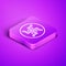 Isometric line Hindu swastika religious symbol icon isolated on purple background. Purple square button. Vector