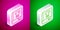 Isometric line History book icon isolated on pink and green background. Silver square button. Vector