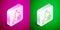 Isometric line Human stomach health icon isolated on pink and green background. Silver square button. Vector