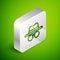 Isometric line Incognito mode icon isolated on green background. Silver square button. Vector