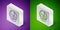 Isometric line International day of peace icon isolated on purple and green background. World peace. Silver square