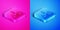 Isometric line Interview with a famous person icon isolated on pink and blue background. Television or internet