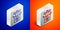 Isometric line Jack in the box toy icon isolated on blue and orange background. Jester out of the box. Silver square