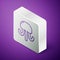 Isometric line Jellyfish icon isolated on purple background. Silver square button