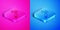 Isometric line Jewelers lupe for diamond grading with dimond icon isolated on pink and blue background. Square button