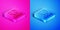 Isometric line Kidnaping icon isolated on pink and blue background. Human trafficking concept. Abduction sign. Arrested