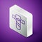 Isometric line Knife holster icon isolated on purple background. Silver square button. Vector