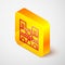 Isometric line Landmark of France Notre Dame de Paris icon isolated on grey background. Yellow square button. Vector