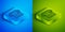 Isometric line Law pillar icon isolated on blue and green background. Square button. Vector