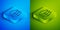 Isometric line Layers clothing textile icon isolated on blue and green background. Element of fabric features. Square