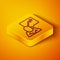 Isometric line Leader of a team of executives icon isolated on orange background. Yellow square button. Vector