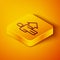 Isometric line Leader of a team of executives icon isolated on orange background. Yellow square button. Vector