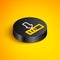 Isometric line Loading icon isolated on yellow background. Download in progress. Progress bar icon. Black circle button