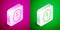 Isometric line Lucky player icon isolated on pink and green background. Silver square button. Vector