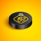 Isometric line Lucky wheel icon isolated on yellow background. Black circle button. Vector