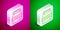 Isometric line Lunch box icon isolated on pink and green background. Silver square button. Vector