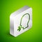 Isometric line Man coughing icon isolated on green background. Viral infection, influenza, flu, cold symptom