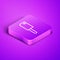 Isometric line Meat chopper icon isolated on purple background. Kitchen knife for meat. Butcher knife. Purple square